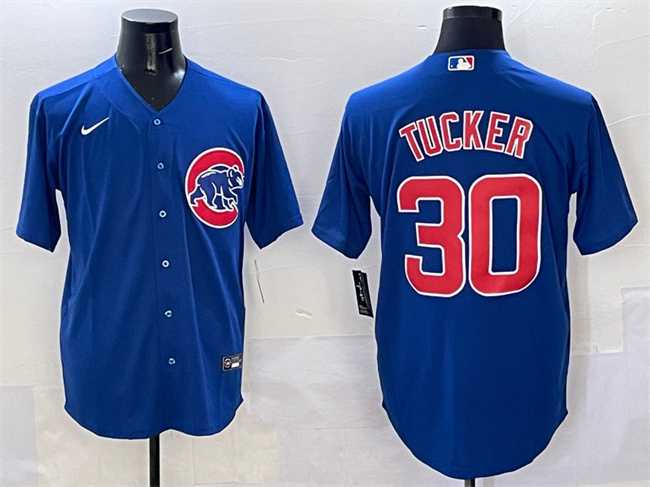 Men%27s Chicago Cubs #30 Kyle Tucker Royal Cool Base Stitched Jersey